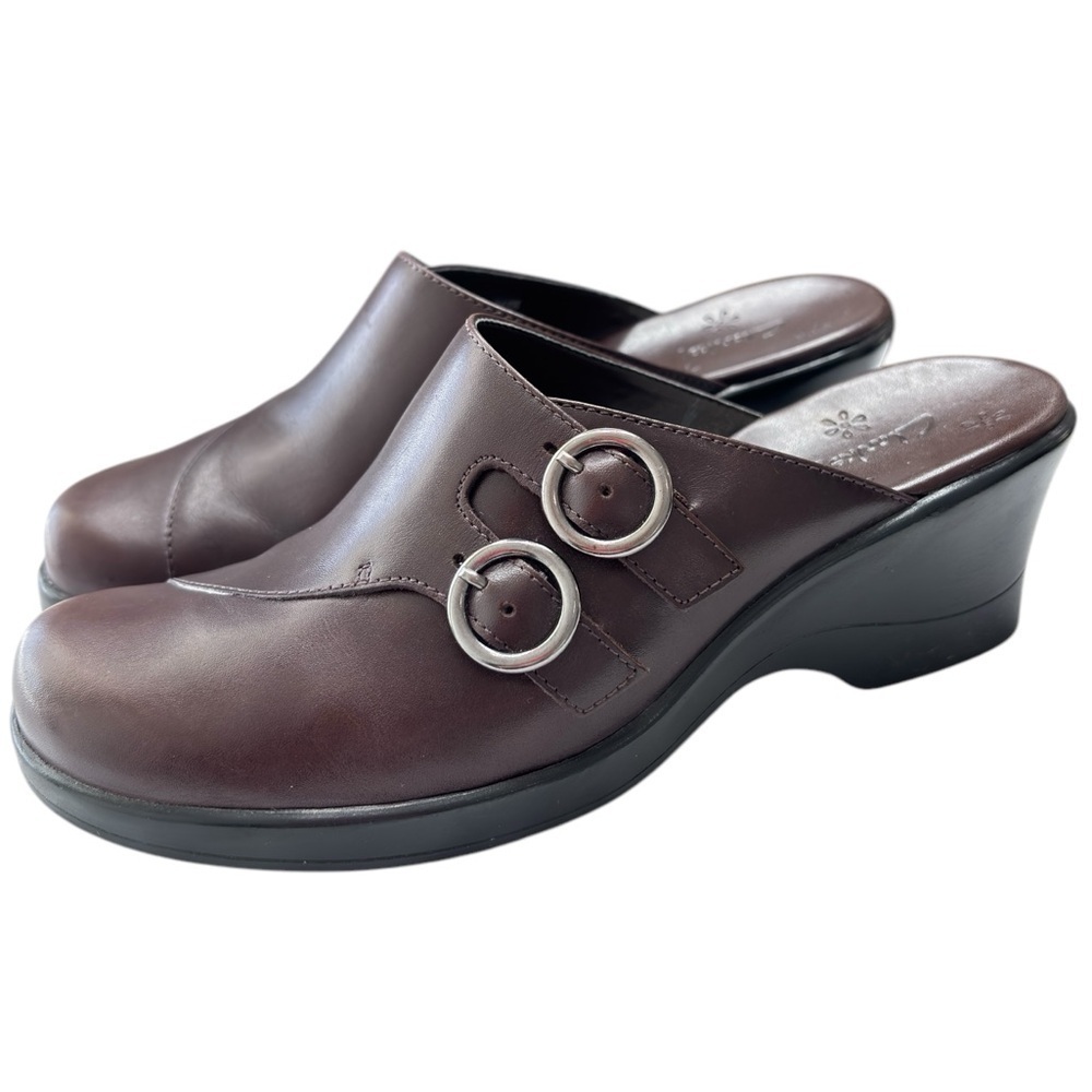 Clarks May Poppy Clog Size 6 Wedge Heel Mule Slip On Comfort Shoe Burgundy  NEW!